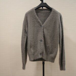 Gray Fuzzy V-Neck Cardigan Size L